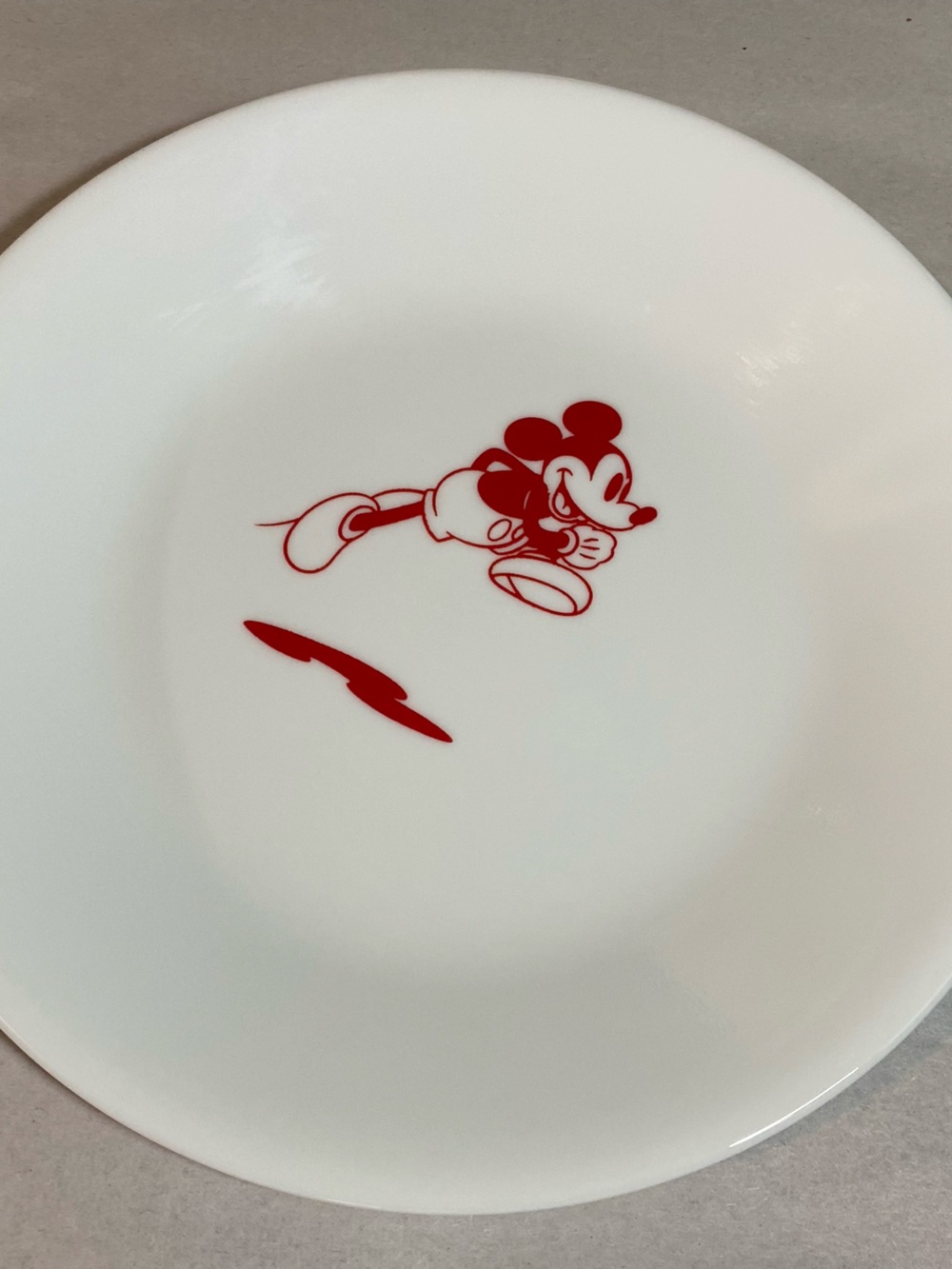 Disney White Corelle Dessert Plate with Red Mickey Illustration